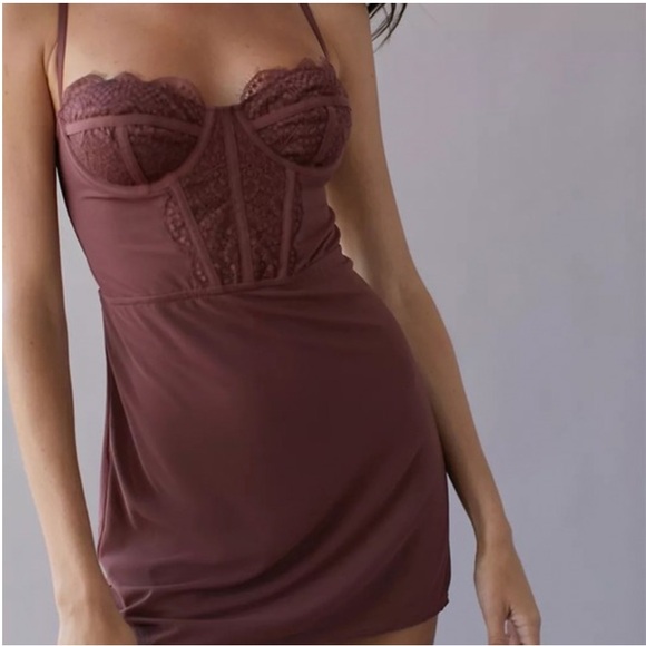NWOT Urban Outfitters UO Brenna Bustier Mini Dress Size M in Chocolate - Picture 4 of 11